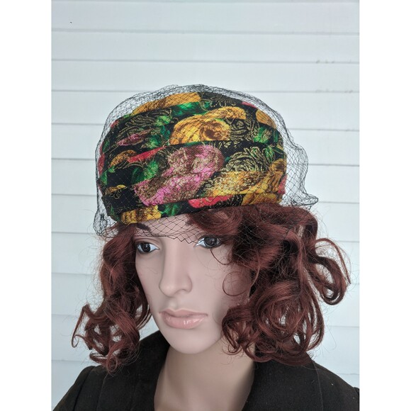 60s Metallic Hat Floral Gold Red Yellow Black Vintage main image 4